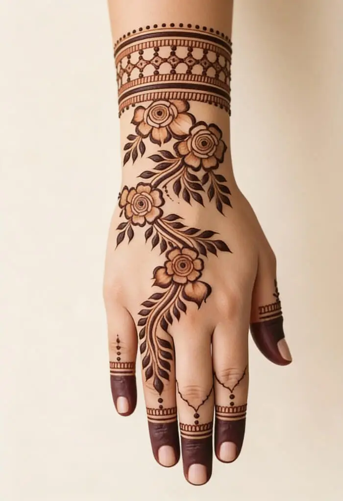 Floral Back Hand Mehndi Design 5